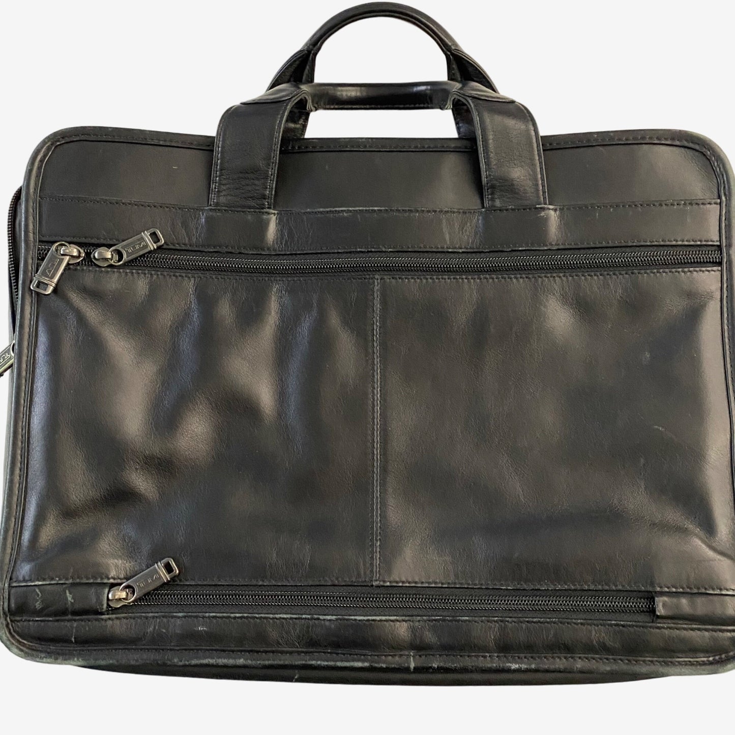 TUMI Black Leather Laptop Briefcase with Multiple Compartments - EUC
