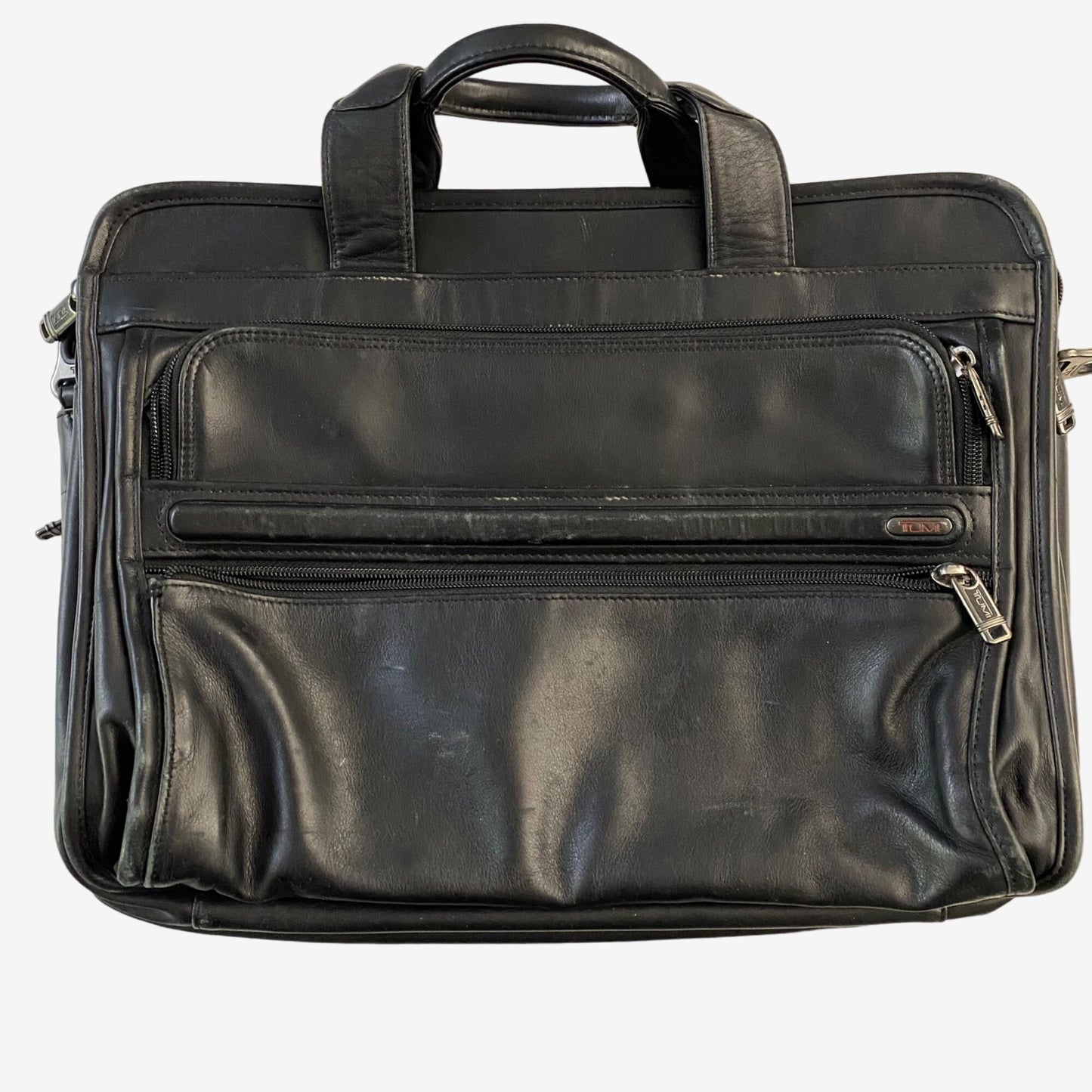 TUMI Black Leather Laptop Briefcase with Multiple Compartments - EUC