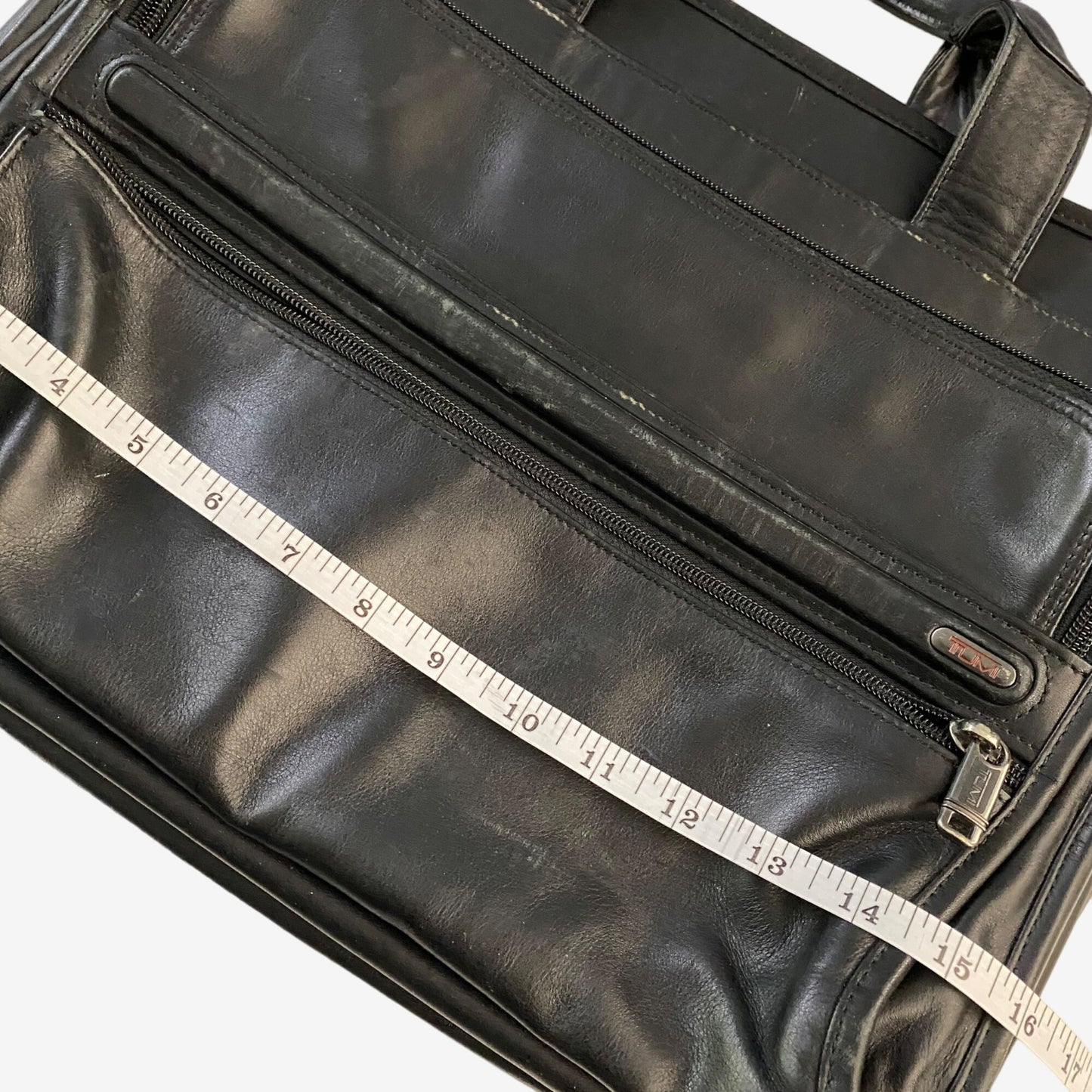TUMI Black Leather Laptop Briefcase with Multiple Compartments - EUC