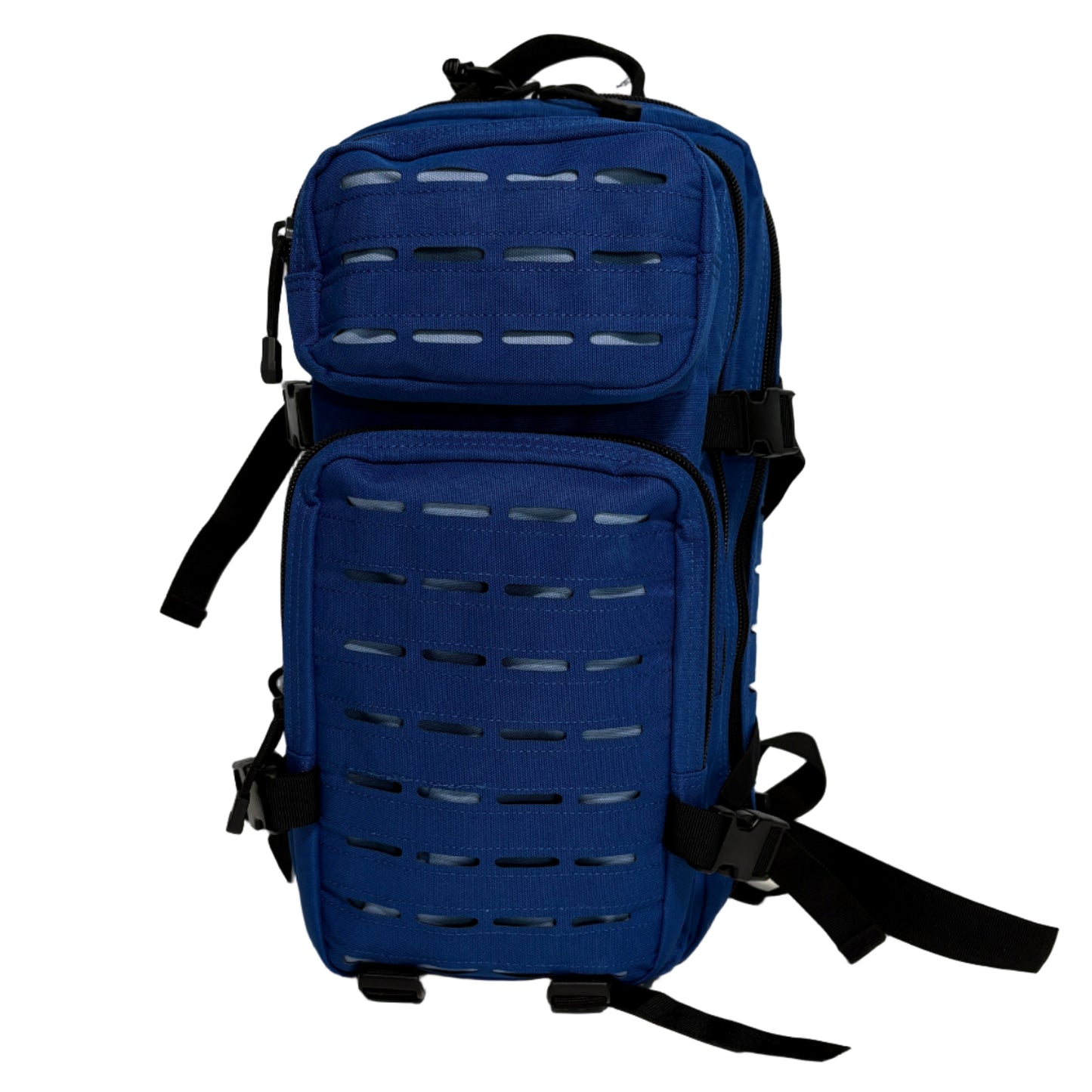 Blue tactical backpack on a white background