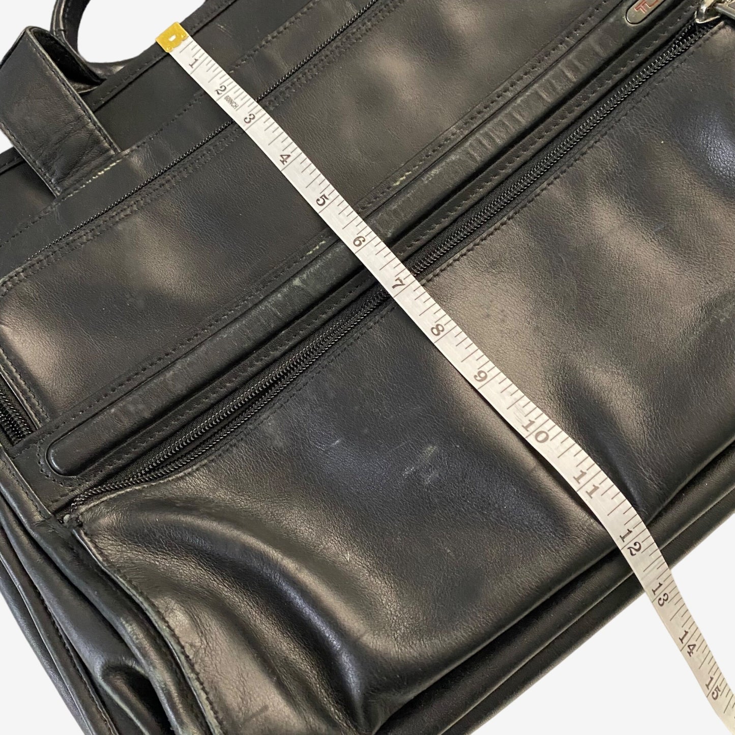 TUMI Black Leather Laptop Briefcase with Multiple Compartments - EUC