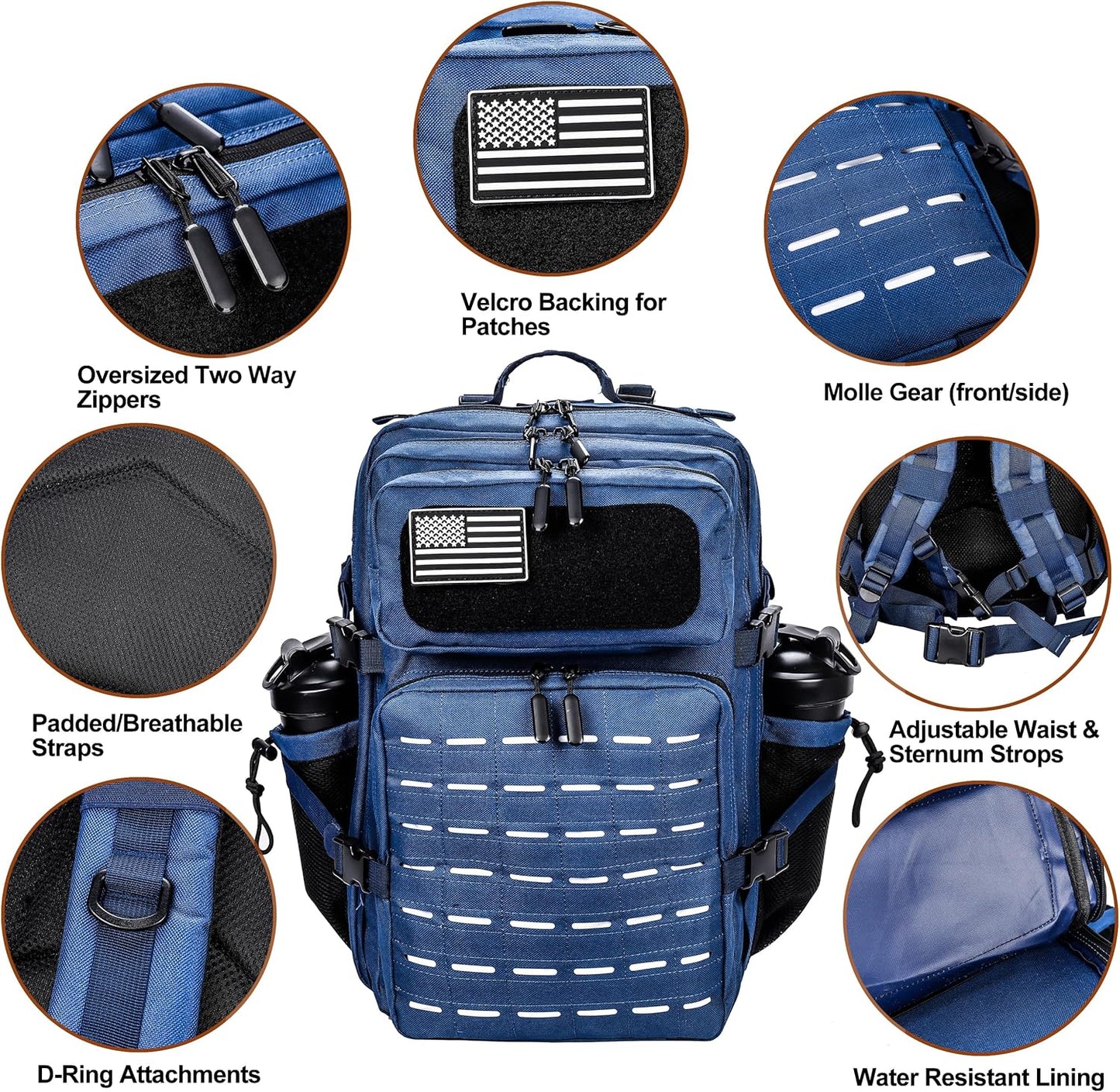45L Tactical Backpack Molle Bag - Water-Resistant Heavy-Duty Nylon Large - Blue