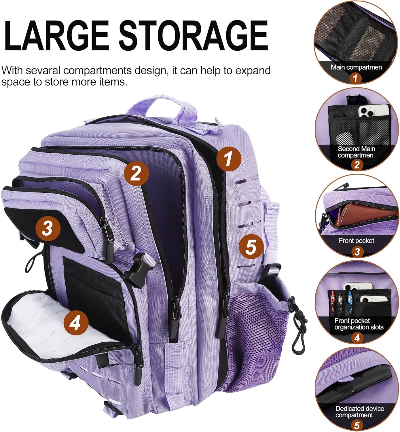 45L Tactical Backpack Molle Bag - Water-Resistant Heavy-Duty Nylon Large - Pink