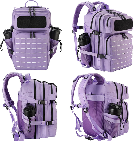45L Tactical Backpack Molle Bag - Water-Resistant Heavy-Duty Nylon Large - Light Purple