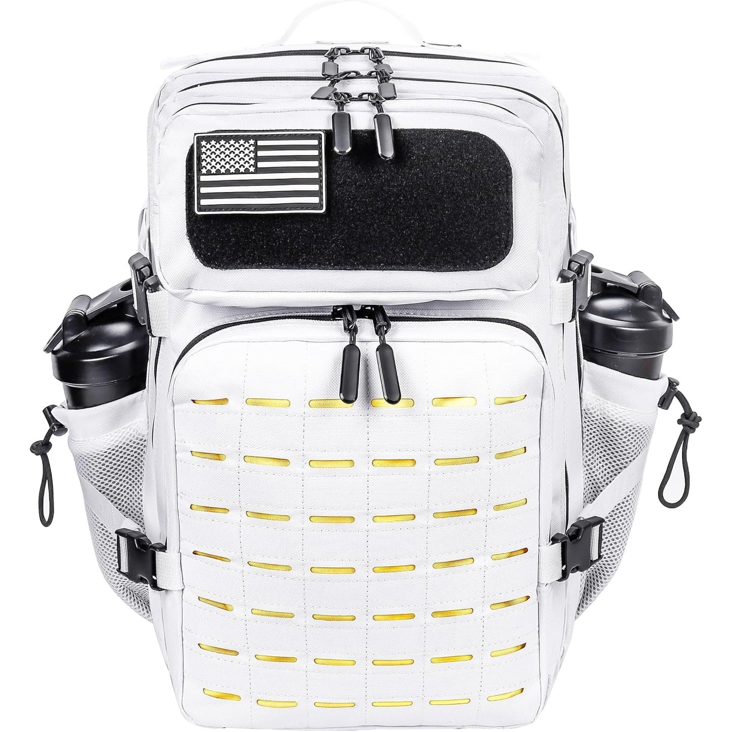 45L Tactical Backpack Molle Bag - Water-Resistant Heavy-Duty Nylon - White with Yellow