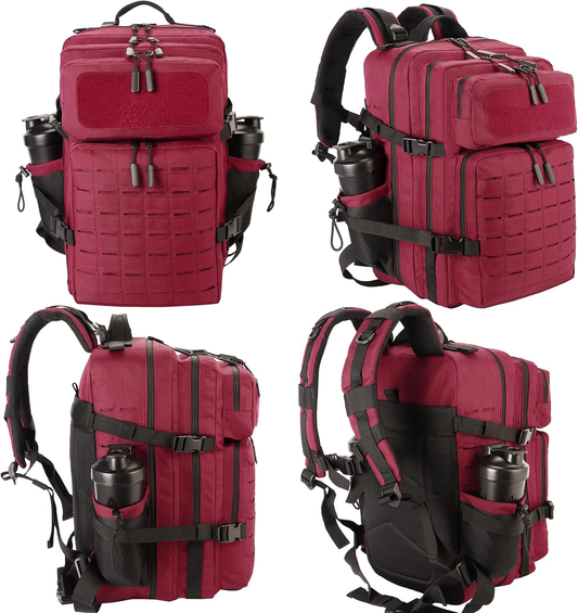 45L Tactical Backpack Molle Bag - Water-Resistant Heavy-Duty Nylon Large - Maroon Red