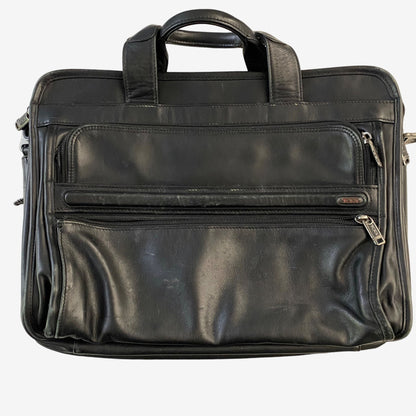 TUMI Black Leather Laptop Briefcase with Multiple Compartments - EUC