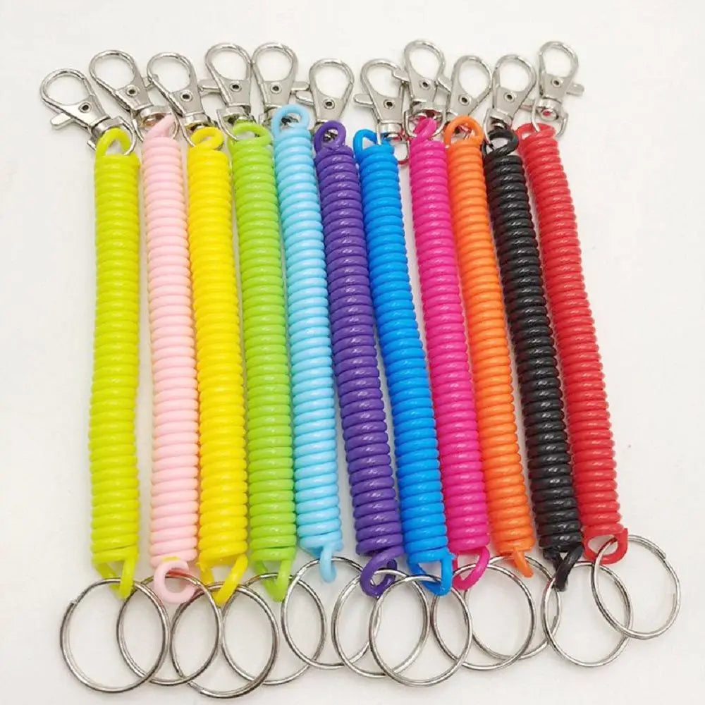 New Spiral Stretch Keychain Elastic Spring Rope Key Ring Metal Carabiner for Outdoor Anti-Lost Phone Spring Key Cord Clasp Hook