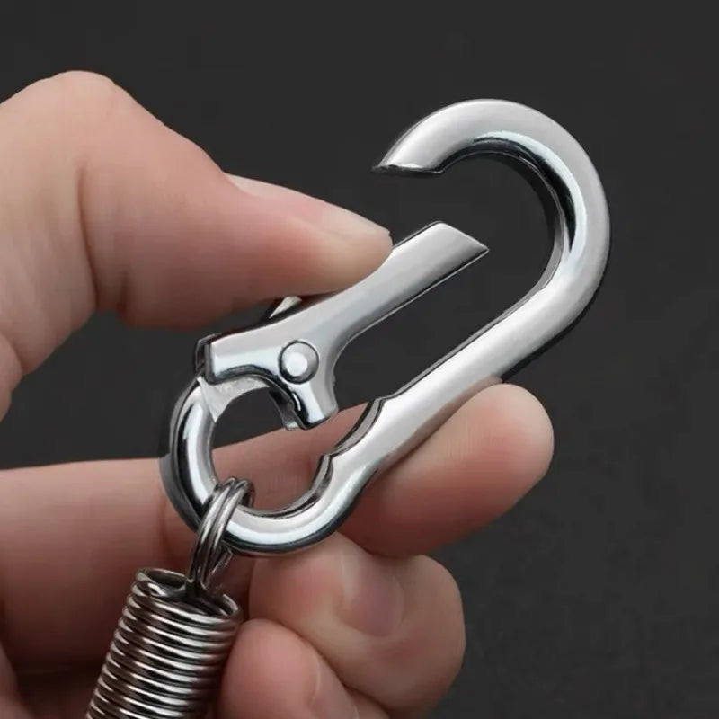 Retractable Spring Key Chain Metal Gourd Buckle Clasp Car Strong Carabiner Hanging Keychain Simple Elastic Climbing Hook Keyring