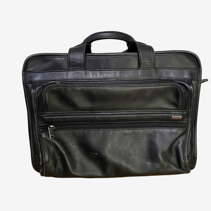 TUMI Black Leather Laptop Briefcase with Multiple Compartments - EUC