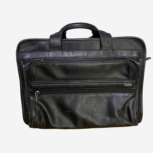 TUMI Black Leather Laptop Briefcase with Multiple Compartments - EUC
