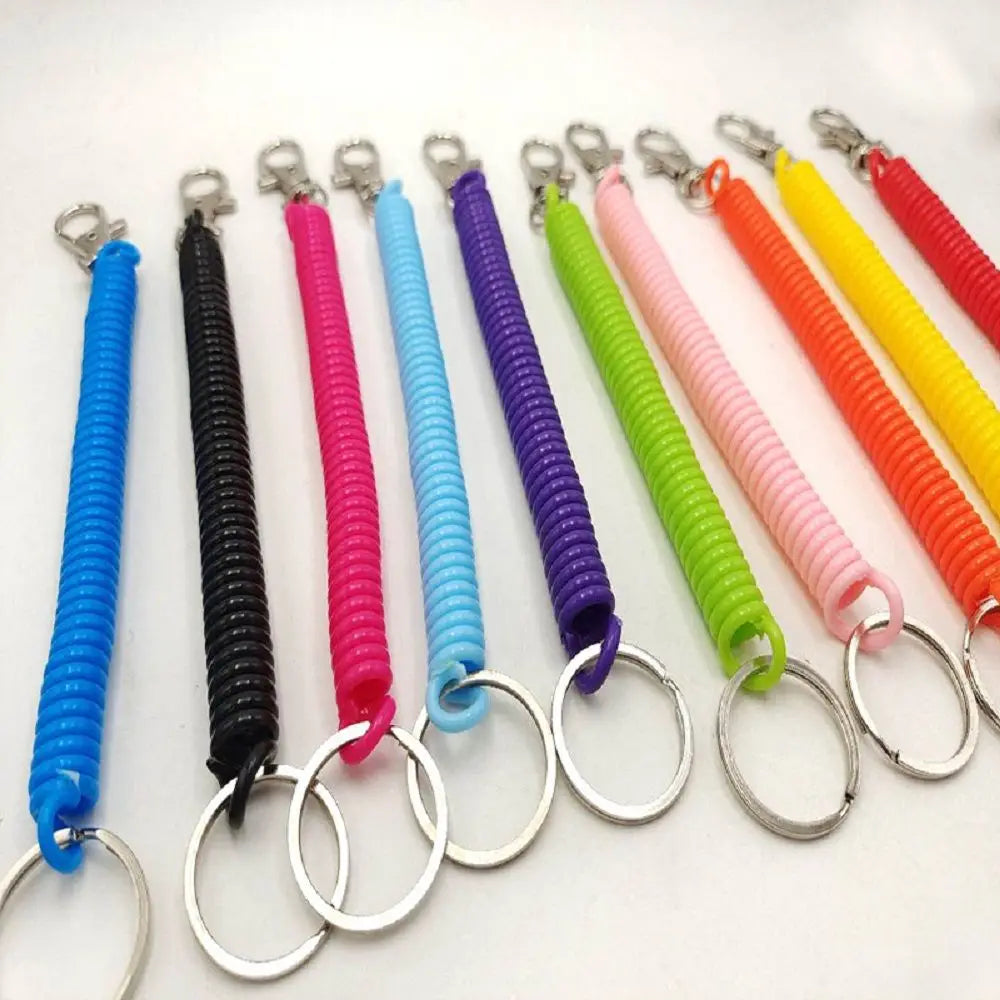 New Spiral Stretch Keychain Elastic Spring Rope Key Ring Metal Carabiner for Outdoor Anti-Lost Phone Spring Key Cord Clasp Hook