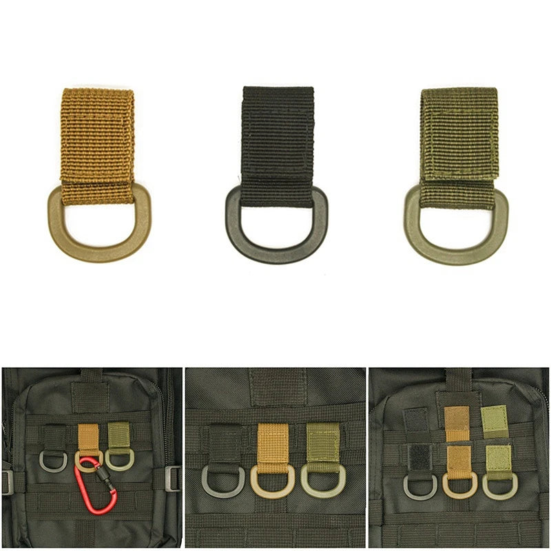 Tactical Multifunction Nylon Molle Webbing Belt D-Ring Carabiner Magic Tape Hanging Keychain Backpack Hook Molle Buckle