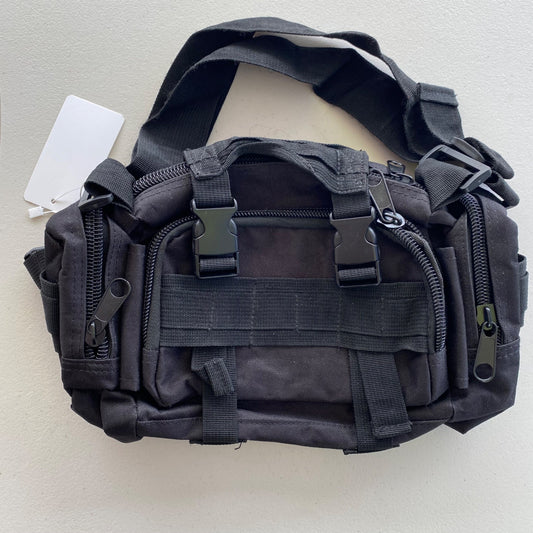 Tactical Molle Waist Bag Black Adjustable Straps Multiple Compartments Durable Nylon Outdoor Hiking Camping Gear
