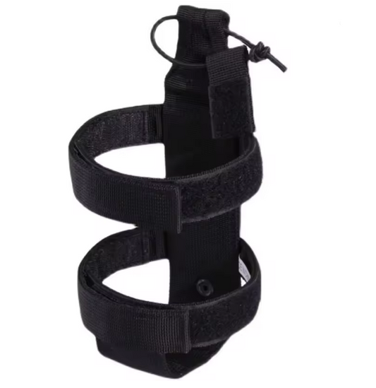 Black tactical water bottle holder on a white background