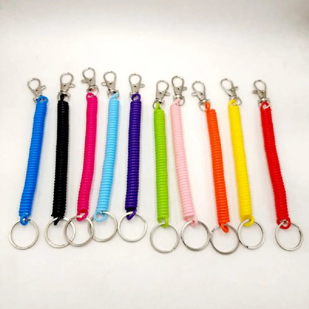 New Spiral Stretch Keychain Elastic Spring Rope Key Ring Metal Carabiner for Outdoor Anti-Lost Phone Spring Key Cord Clasp Hook