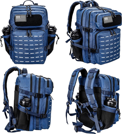 45L Tactical Backpack Molle Bag - Water-Resistant Heavy-Duty Nylon Large - Blue