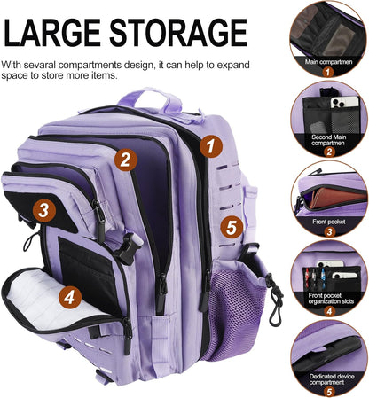 45L Tactical Backpack Molle Bag - Water-Resistant Heavy-Duty Nylon Large - Pink