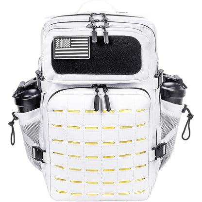 45L Tactical Backpack Molle Bag - Water-Resistant Heavy-Duty Nylon - White with Yellow