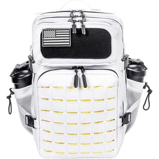 45L Tactical Backpack Molle Bag - Water-Resistant Heavy-Duty Nylon - White with Yellow
