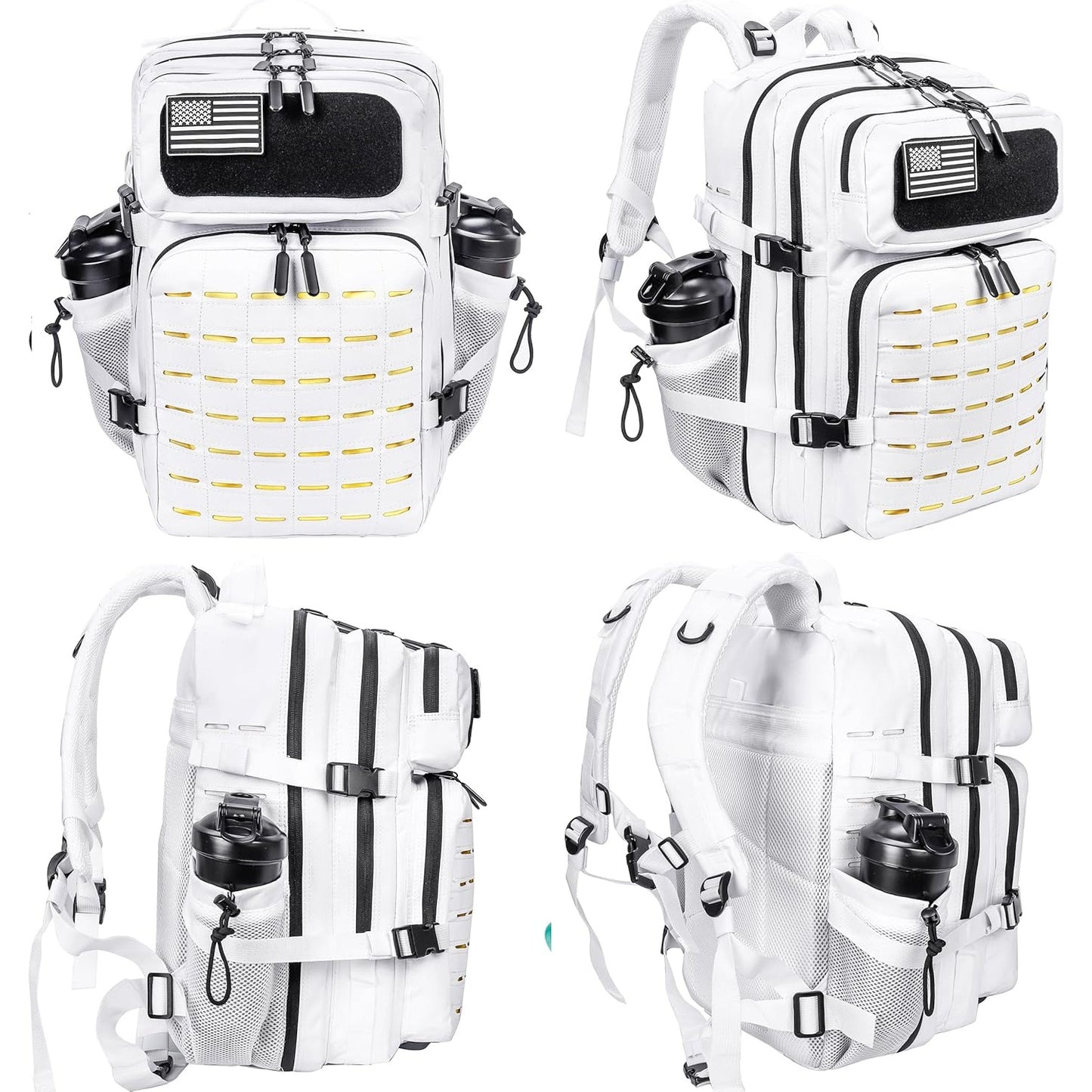 45L Tactical Backpack Molle Bag - Water-Resistant Heavy-Duty Nylon - White with Yellow