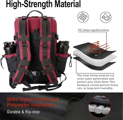 45L Tactical Backpack Molle Bag - Water-Resistant Heavy-Duty Nylon Large - Maroon Red