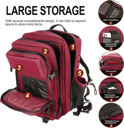 45L Tactical Backpack Molle Bag - Water-Resistant Heavy-Duty Nylon Large - Maroon Red